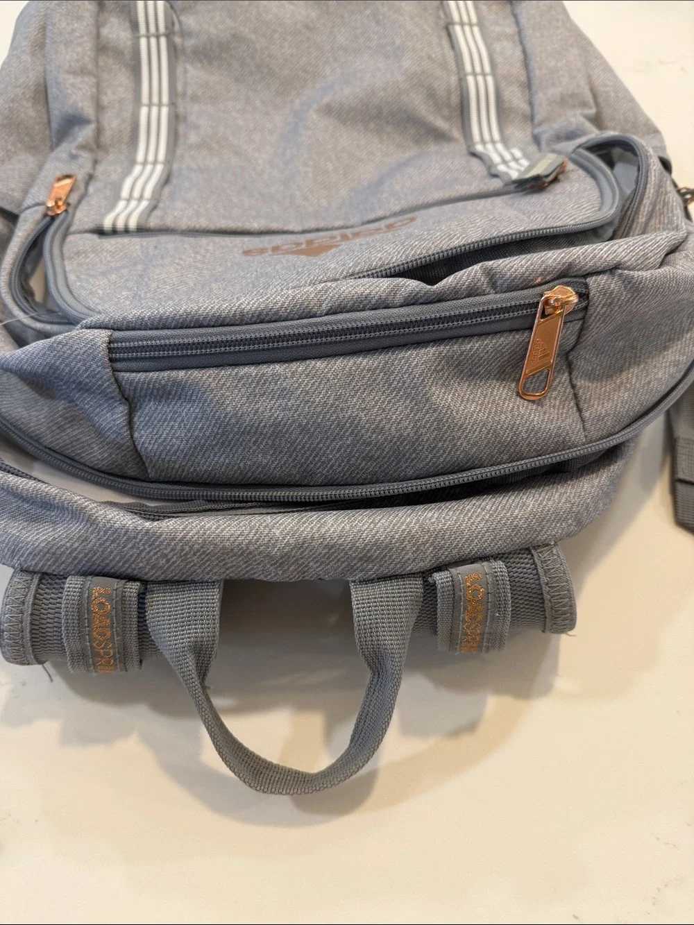 adidas Gray Backpack with Tan Logo Accents